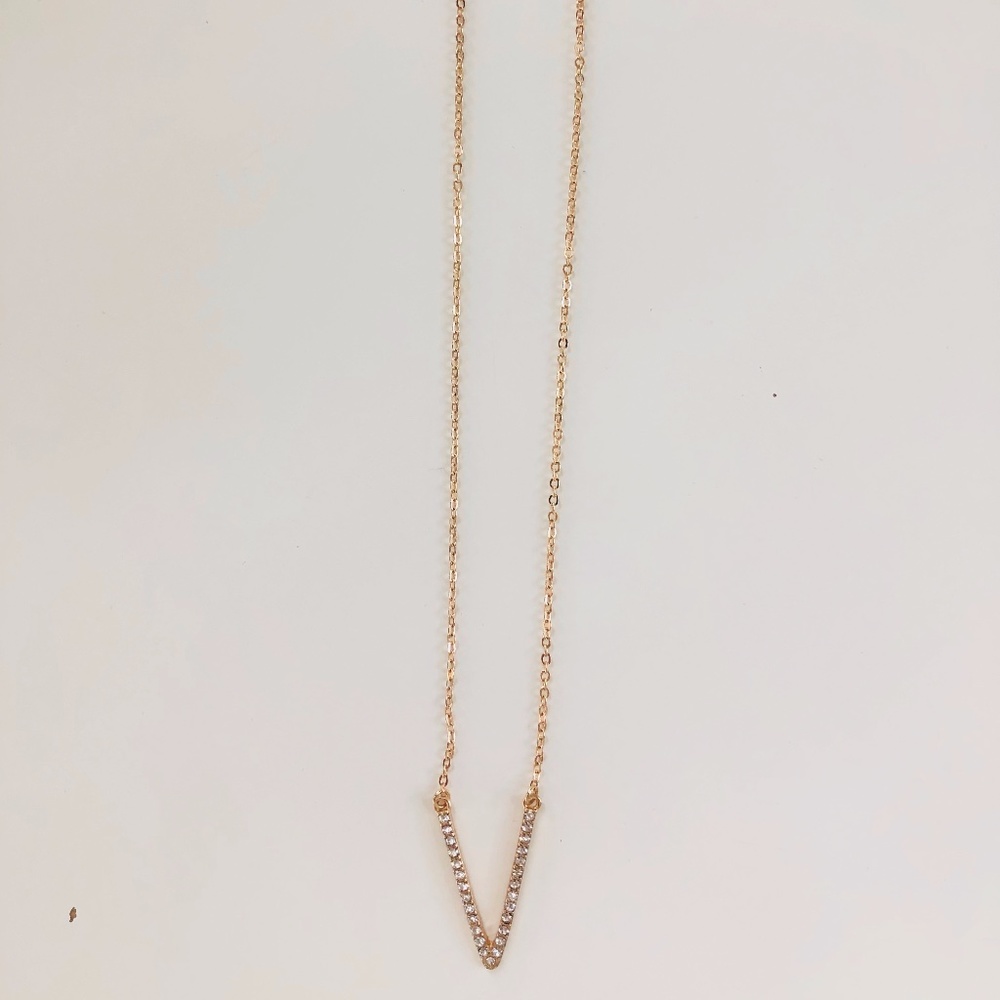 Crystal Studded V Pendant Necklace
